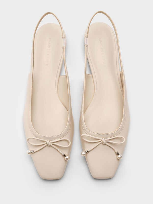 Barbara Pearl-Bow Slingback Flats, Chalk, hi-res