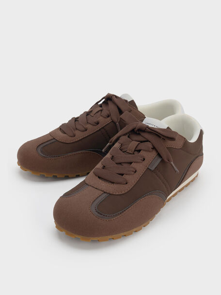 Nylon Contrast-Panel Sneakers, Dark Brown Textured, hi-res