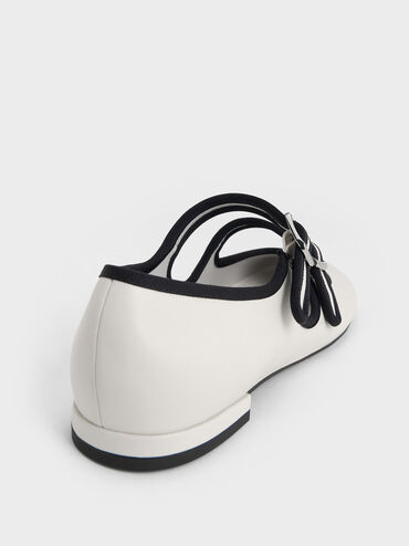 Two-Tone Double-Strap Mary Jane Flats, White, hi-res