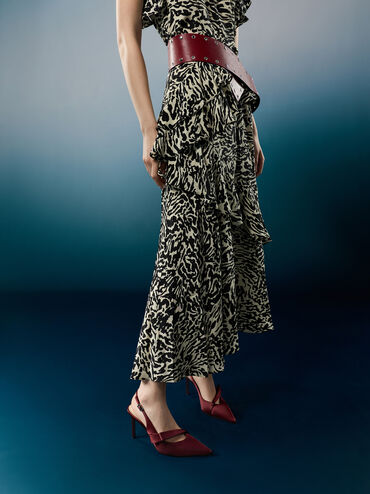 Satin Pleated-Strap Slingback Pumps, Red, hi-res