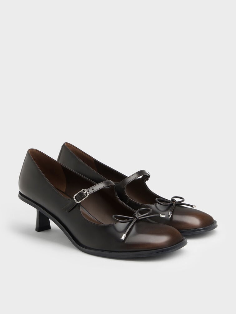Wendy Bow Kitten-Heel Mary Jane Pumps, Dark Brown, hi-res