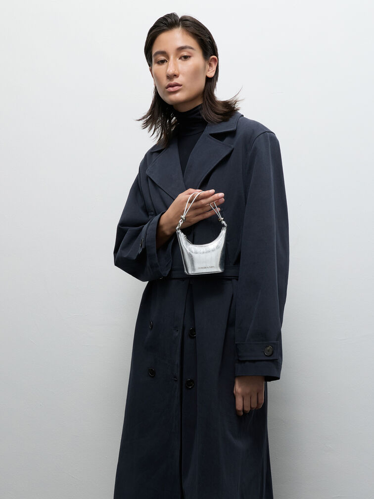 Micro Augustine Metallic Eel-Effect Chain-Handle Bag, Silver, hi-res