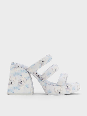 Tattie Dog-Print Puffy-Strap Platform Mules, Light Blue, hi-res