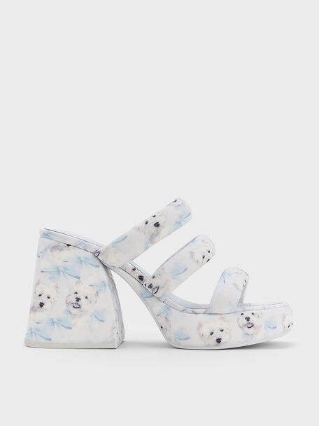 Tattie Dog-Print Puffy-Strap Platform Mules, Light Blue, hi-res