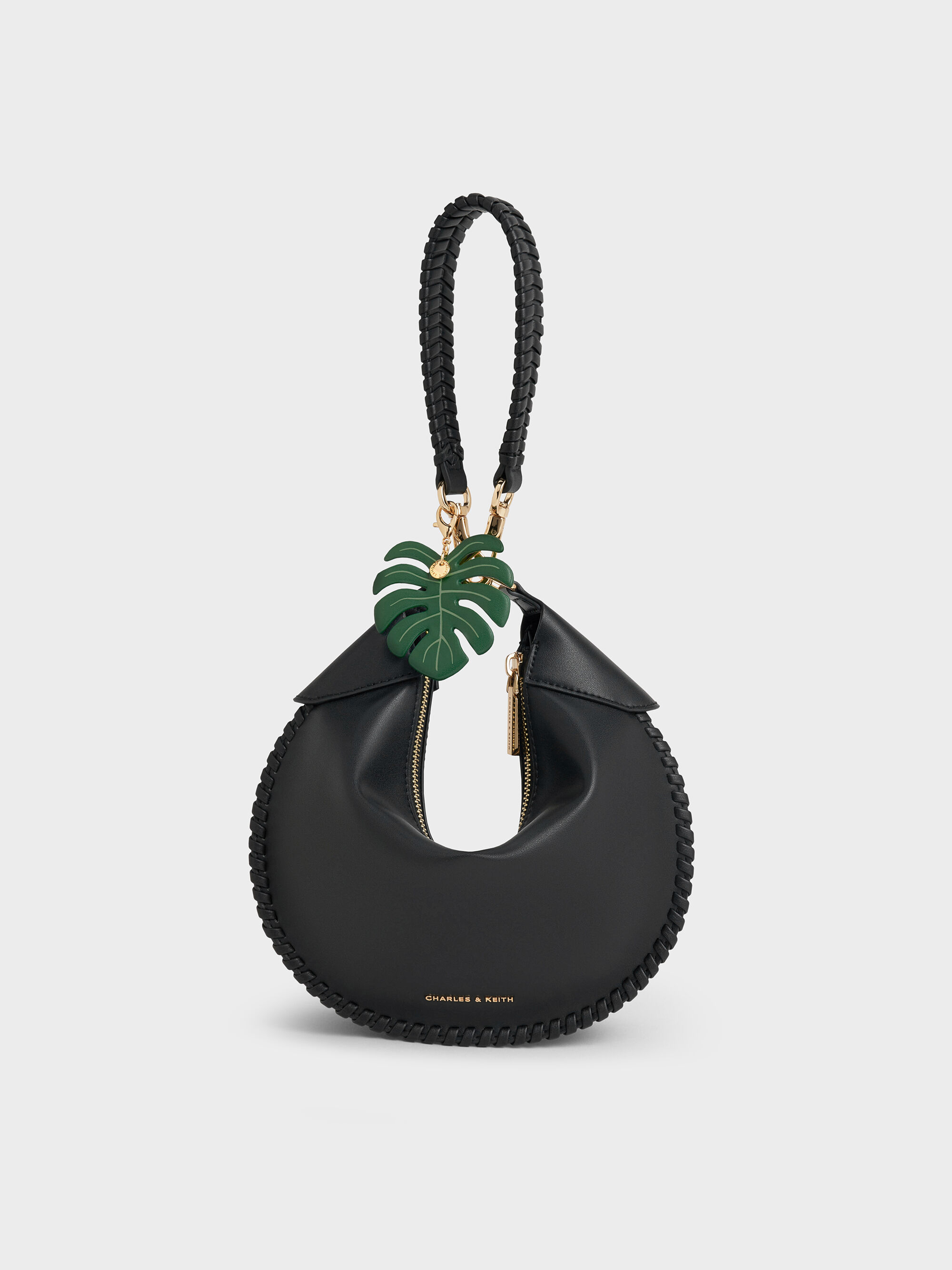 Black Blume Braided Curved Hobo Bag - CHARLES & KEITH UK