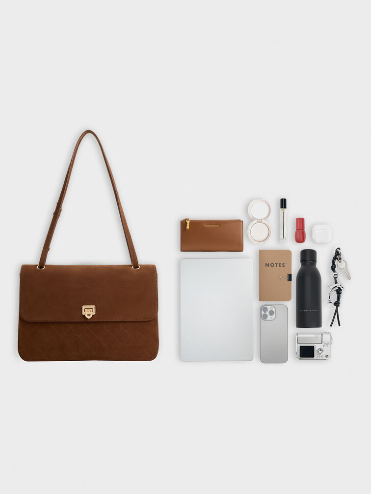 Connie Quilted Shoulder Bag, Pecan Brown, hi-res