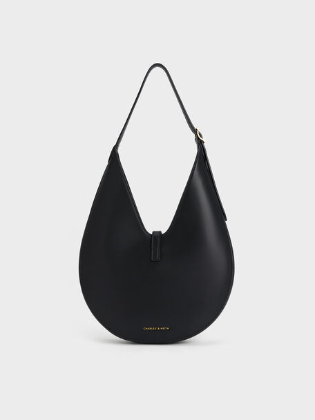 Cesia Metallic-Accent Hobo Bag, Black, hi-res