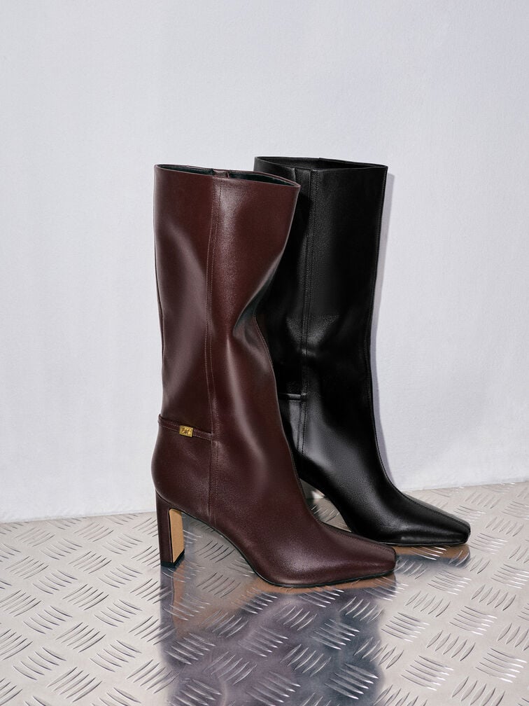 Georgina Leather Knee-High Boots, Black, hi-res