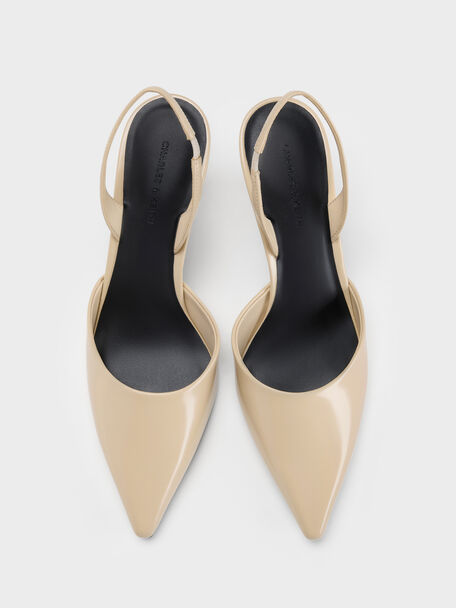 Pointed Slant-Heel Slingback Pumps, Beige, hi-res