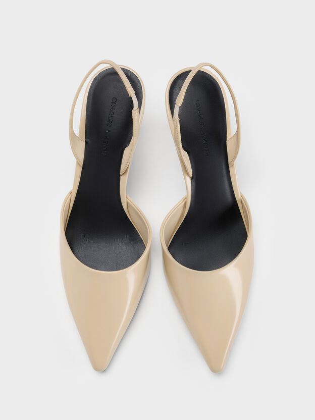Pointed Slant-Heel Slingback Pumps, Beige, hi-res