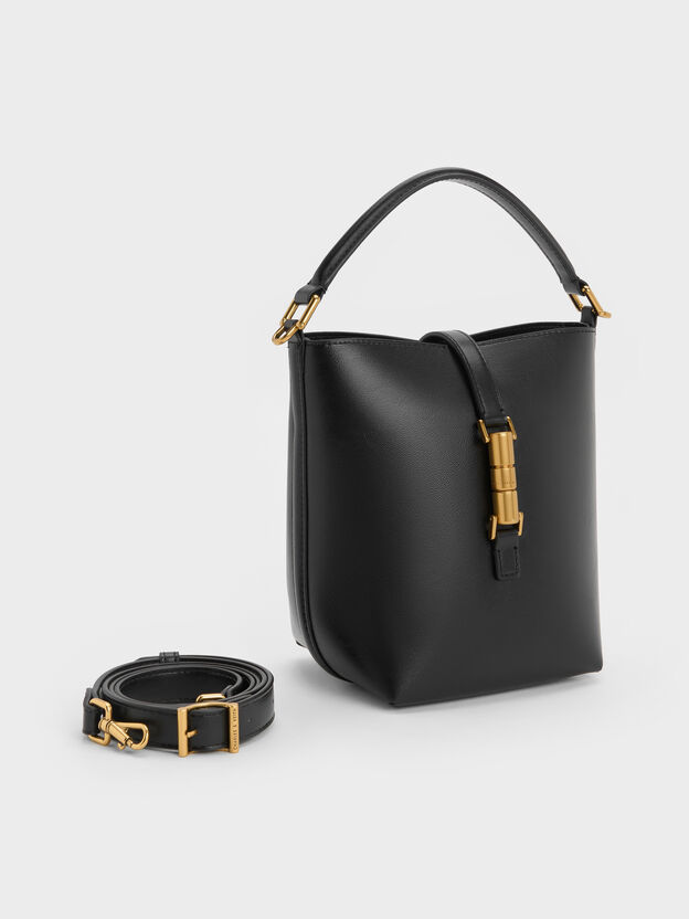 Cesia Metallic-Accent Bucket Bag, Black, hi-res