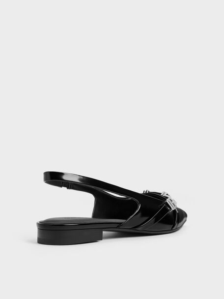 Aira Buckled-Strap Slingback Flats, Black Box, hi-res