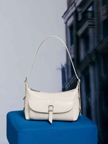 Bryna Belted Shoulder Bag, Cream, hi-res