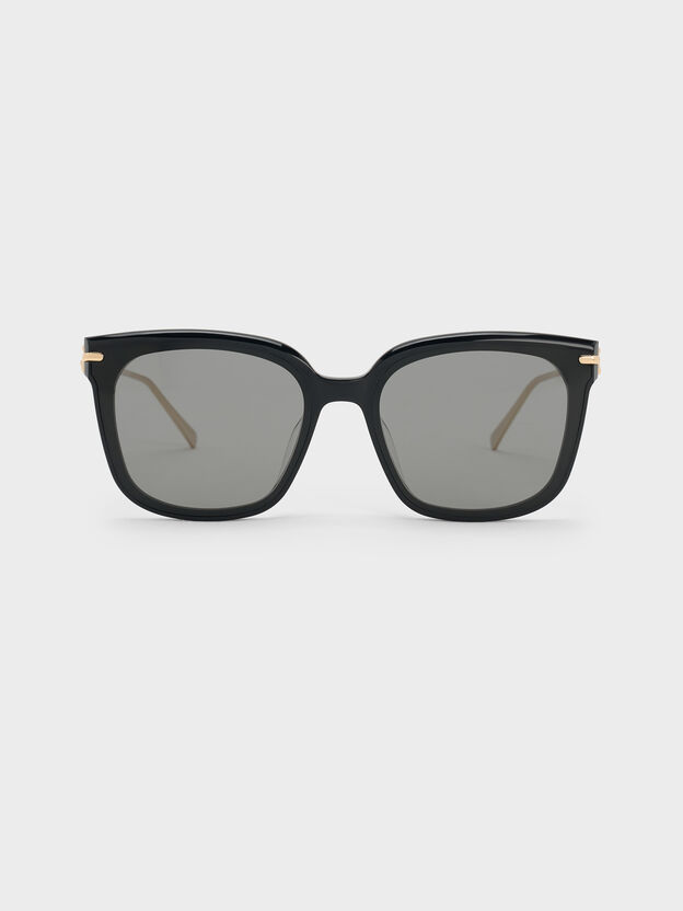 Kris Chain-Detail Sunglasses, Black, hi-res