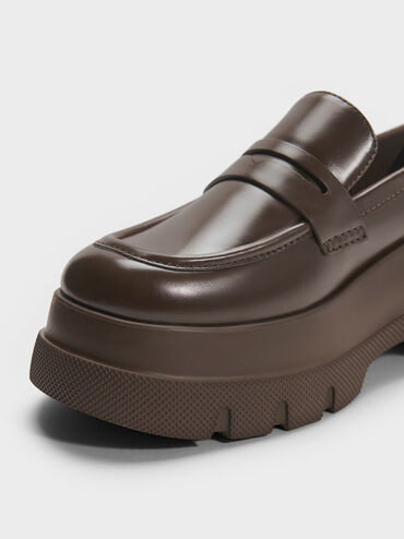 Leoi Platform Penny Loafers, Dark Brown, hi-res