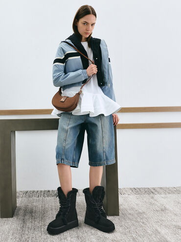 Trice Recycled Suede Metallic-Accent Belted Shoulder Bag, Mocha Brown, hi-res