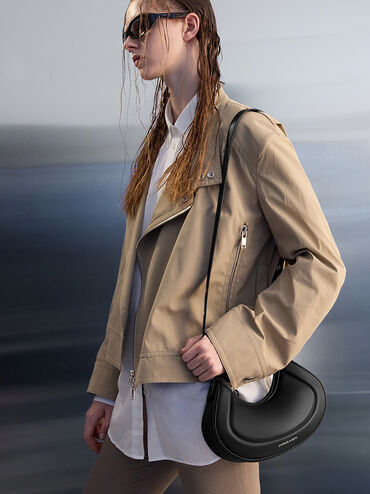 Petra Grommet-Strap Curved Shoulder Bag, Noir, hi-res