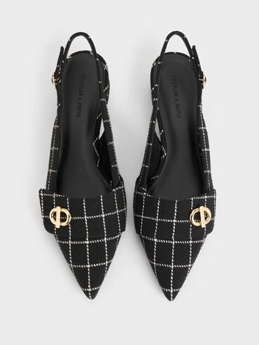 Marley Tweed Slingback Pumps, Black Textured, hi-res