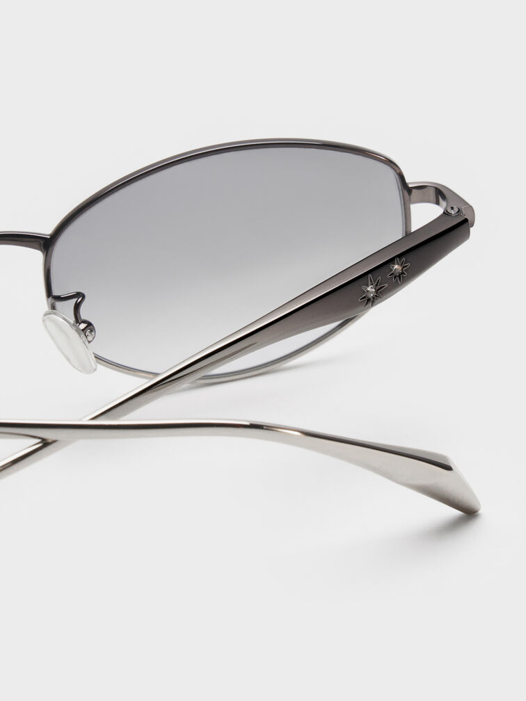 Celestia Ombre Crystal-Accent Oval Sunglasses, Grey, hi-res