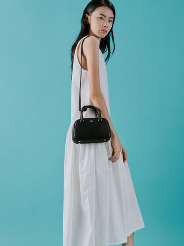 Leather Bowling Bag, Black, hi-res