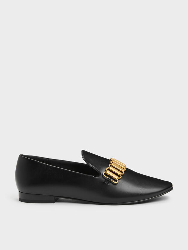 Metallic-Accent Loafers, Black, hi-res