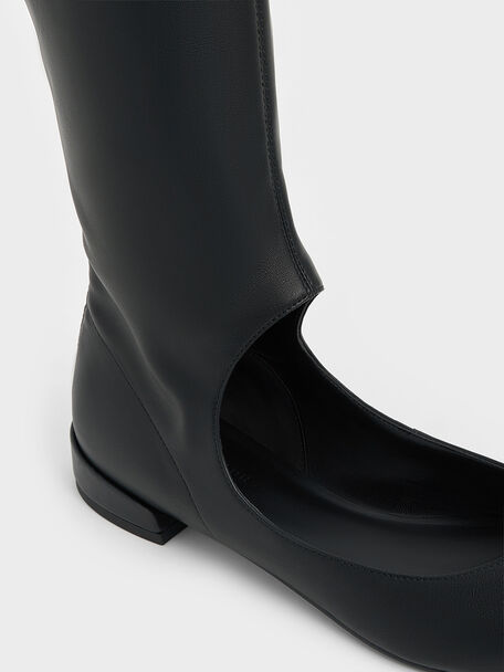 Robbie Cut-Out Knee-High Boots, Black, hi-res