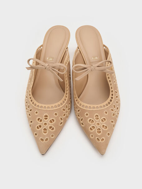 Leather Embroidered Heeled Mules, Beige, hi-res
