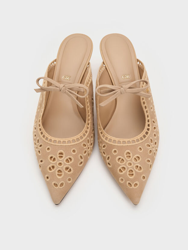 Leather Embroidered Heeled Mules, Beige, hi-res
