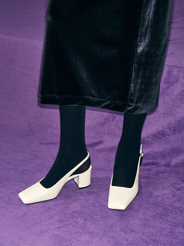 Square-Toe Slingback Pumps, Chalk, hi-res