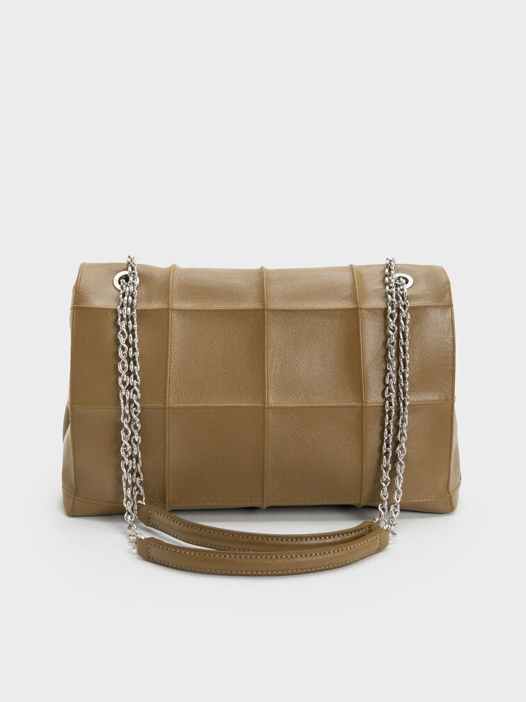 Large Delfina Quilted Chain-Strap Shoulder Bag, Walnut Brown, hi-res