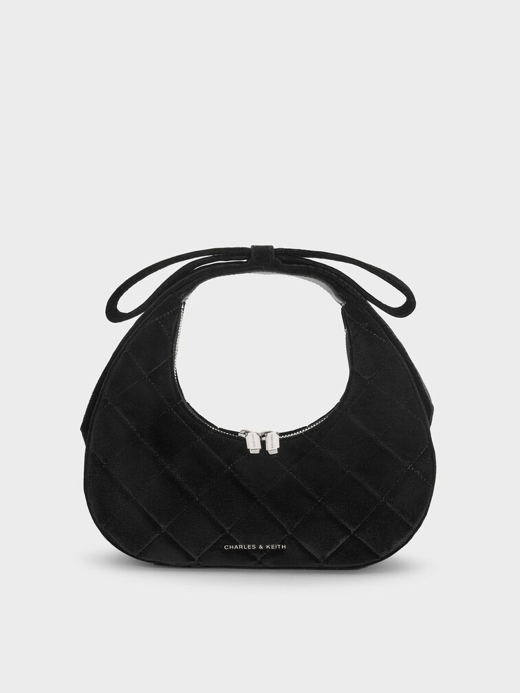 Janie Velvet Quilted Bow-Handle Bag, Noir, hi-res