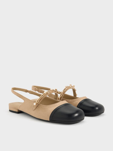 Rio Beaded Chain-Link Slingback Flats, Sand, hi-res