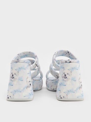 Tattie Dog-Print Puffy-Strap Platform Mules, Light Blue, hi-res