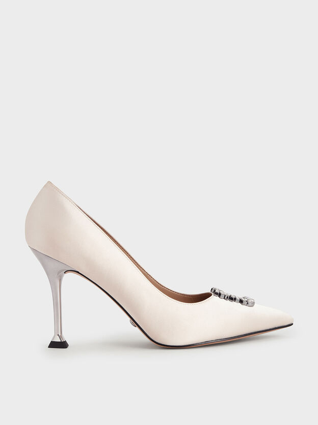 Satin Gem Pumps, Cream, hi-res