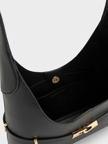 Arlet Metallic-Accent Belted Hobo Bag, Black, hi-res