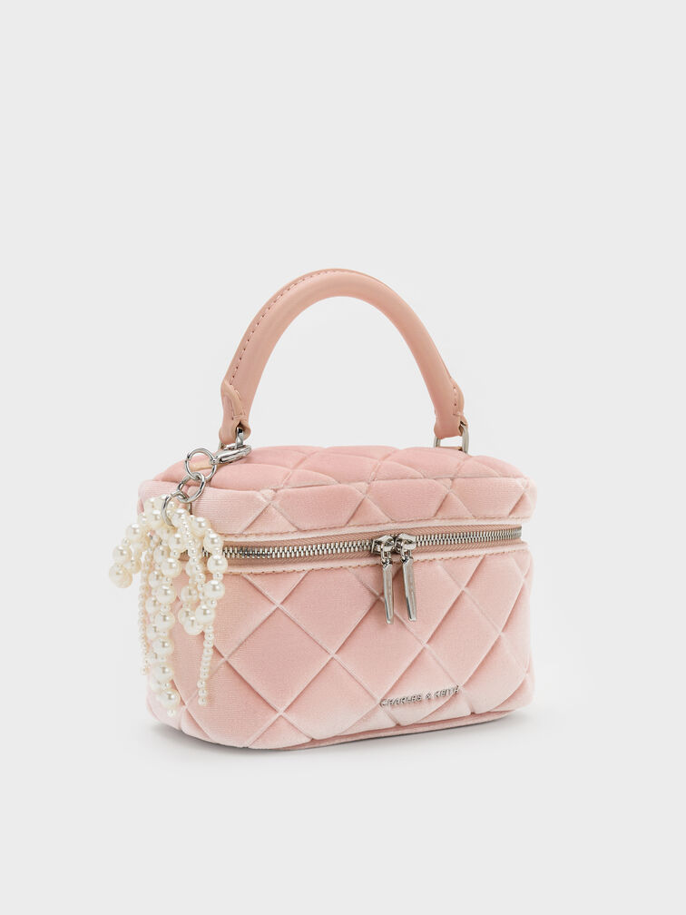Arwen Velvet Quilted Top Handle Vanity Bag, Pink, hi-res
