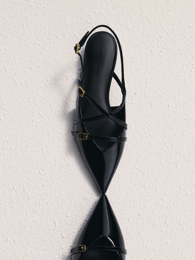 Maybelle Patent Strappy Slingback Flats, Black Patent, hi-res