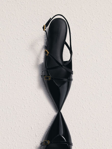Maybelle Patent Strappy Slingback Flats, Black Patent, hi-res
