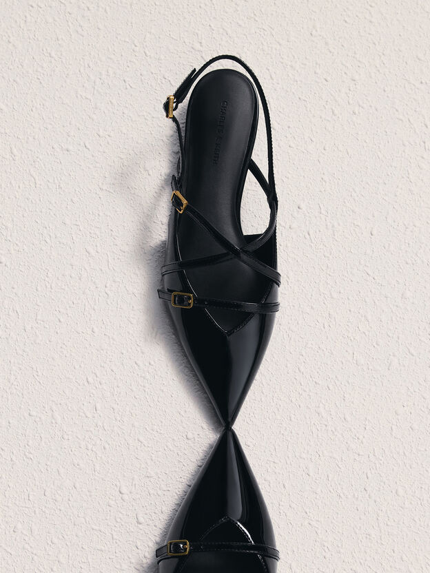 Maybelle Patent Strappy Slingback Flats, Black Patent, hi-res