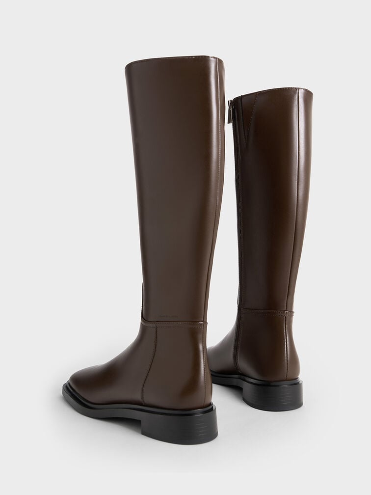 Side-Zip Knee-High Riding Boots, Brown, hi-res