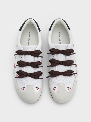 Cherry-Print Contrast-Panel Triple-Bow Sneakers, Multi, hi-res