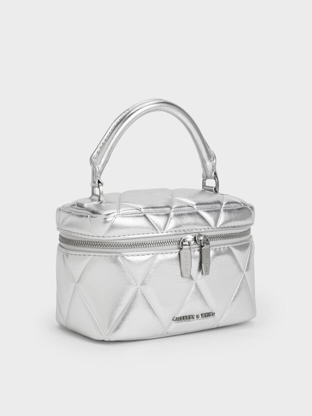 Arwen Metallic Quilted Vanity Bag, Silver, hi-res