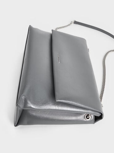 Sianna Chain-Handle Shoulder Bag, Grey, hi-res