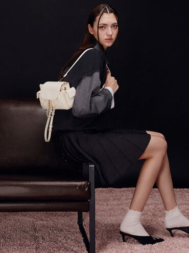 Duo Quilted Two-Way Front Flap Backpack, Cream, hi-res