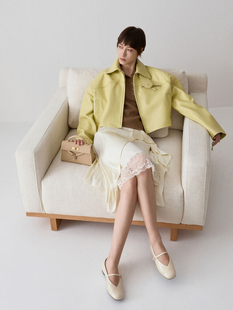 Marie Pearl Mary Jane Flats, Cream, hi-res