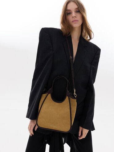 Mini Sianna Recycled Suede Contrast-Trim Tote Bag, Sahara Sand, hi-res
