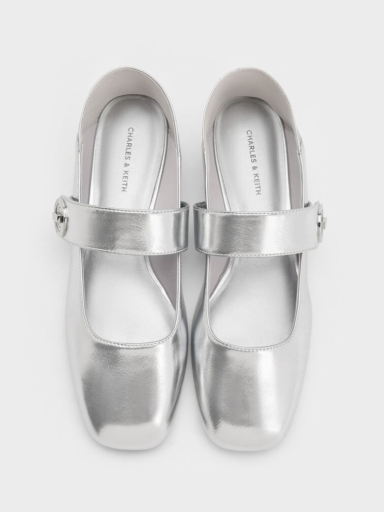 Yara Metallic Mary Jane Flats, Silver, hi-res