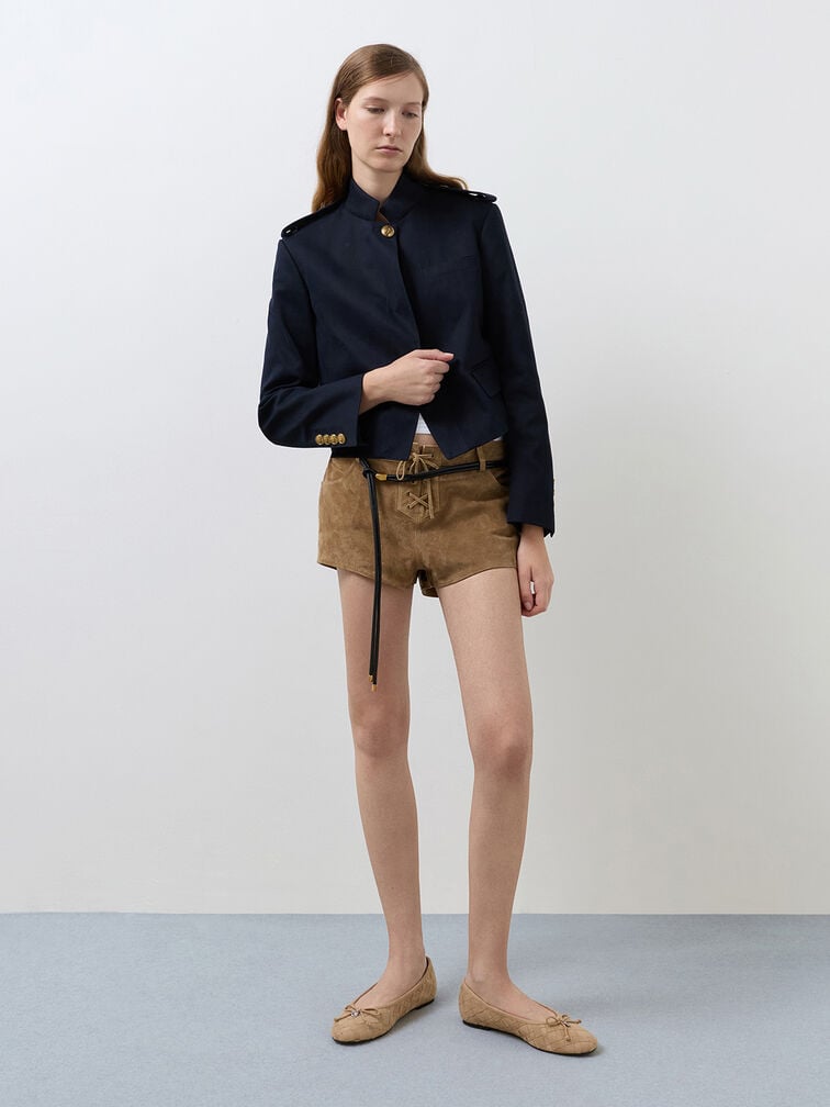 Ivette Faux Suede Woven Bow Ballet Flats, Sand, hi-res