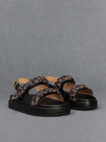 Tully Leather Ruched-Strap Sandals, Black, hi-res