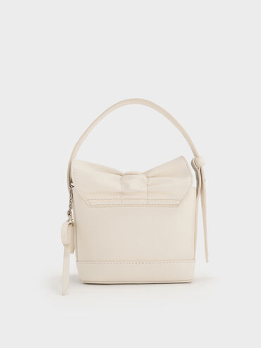 Kadee Ruched Bow-Charm Mini Bag, Cream, hi-res